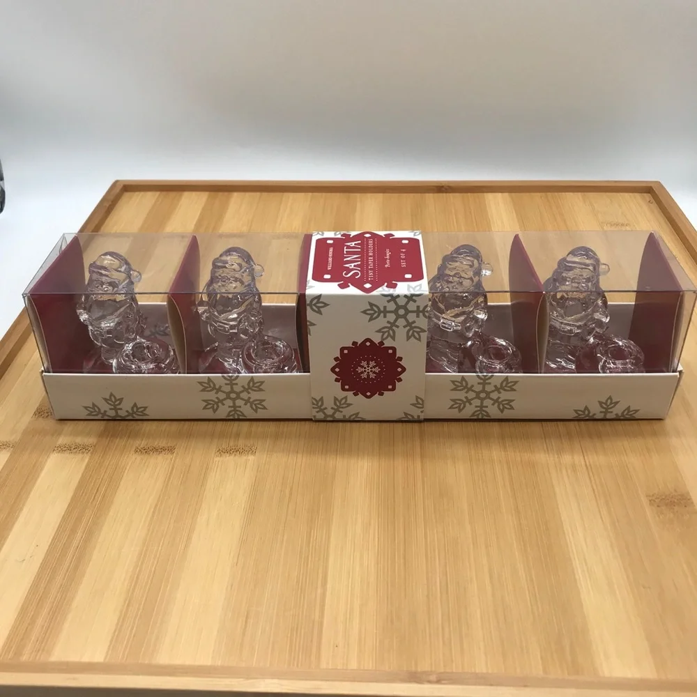 Williams Sonoma Santa Candle Holders 4 piece NWT Clear Glass